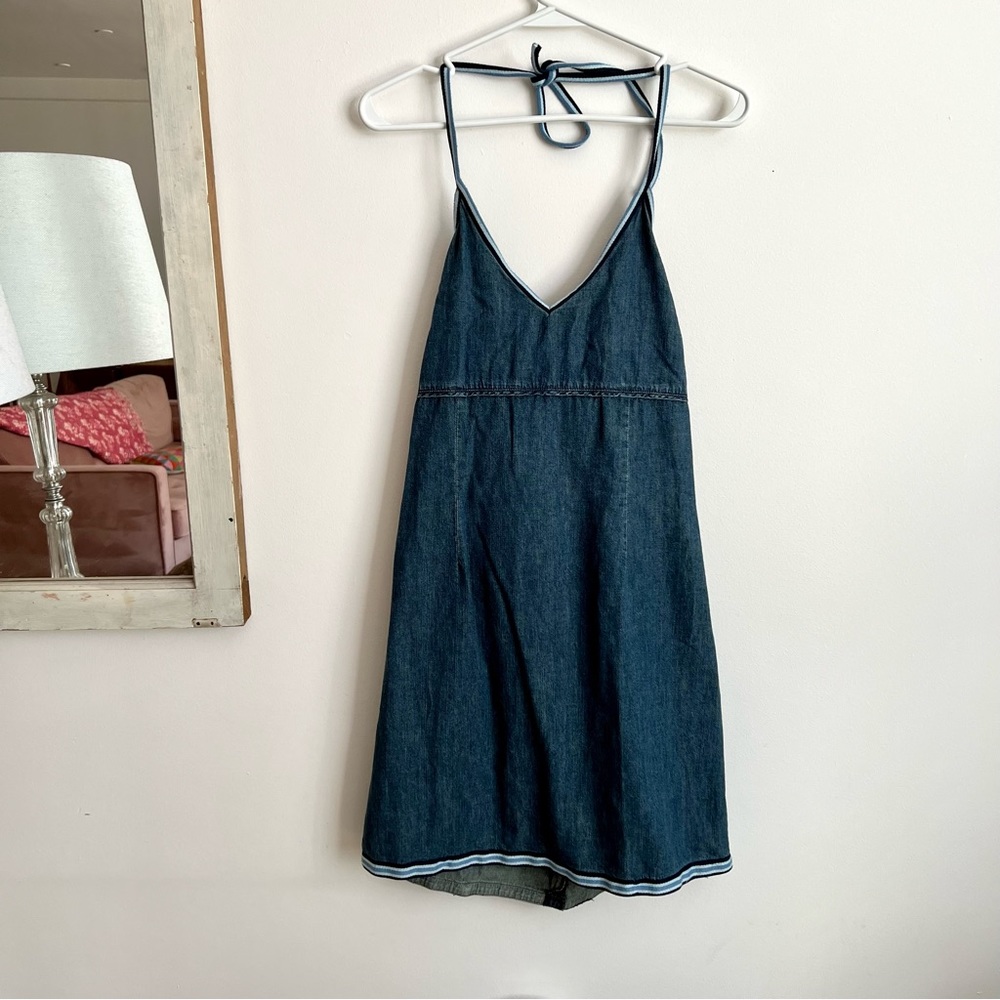 Vintage Y2K Oldnavy Denim Halter Mini Dress Size 10